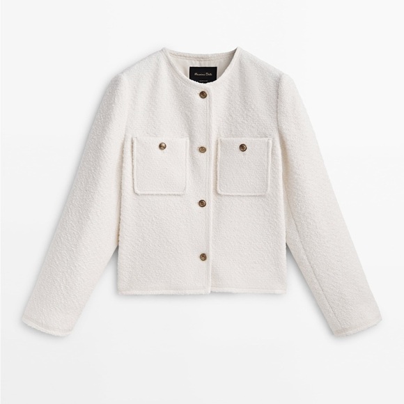 NWT. Massimo Dutti Cream Wool Blend Textured Elegant Cropped Jacket. Size M, L. - Picture 6 of 13